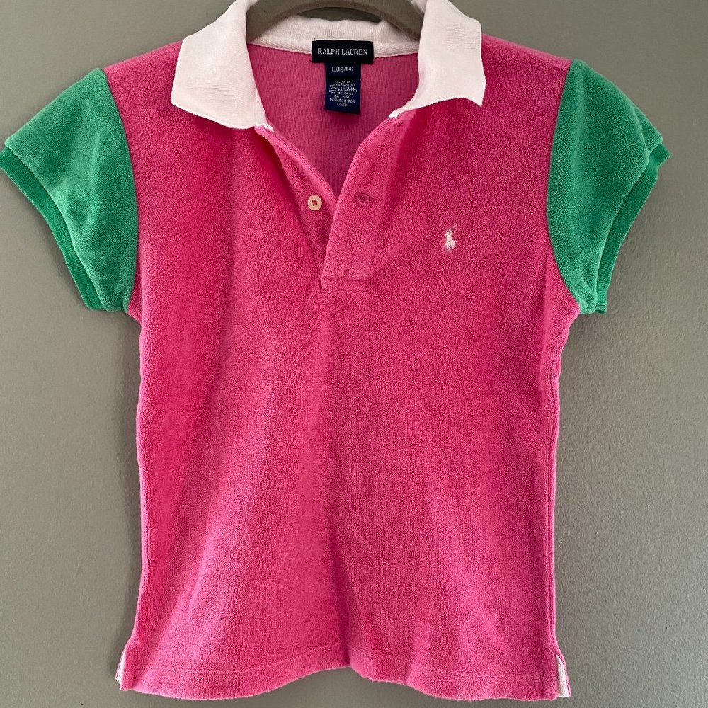 Ralph Lauren pink green sleeve polo